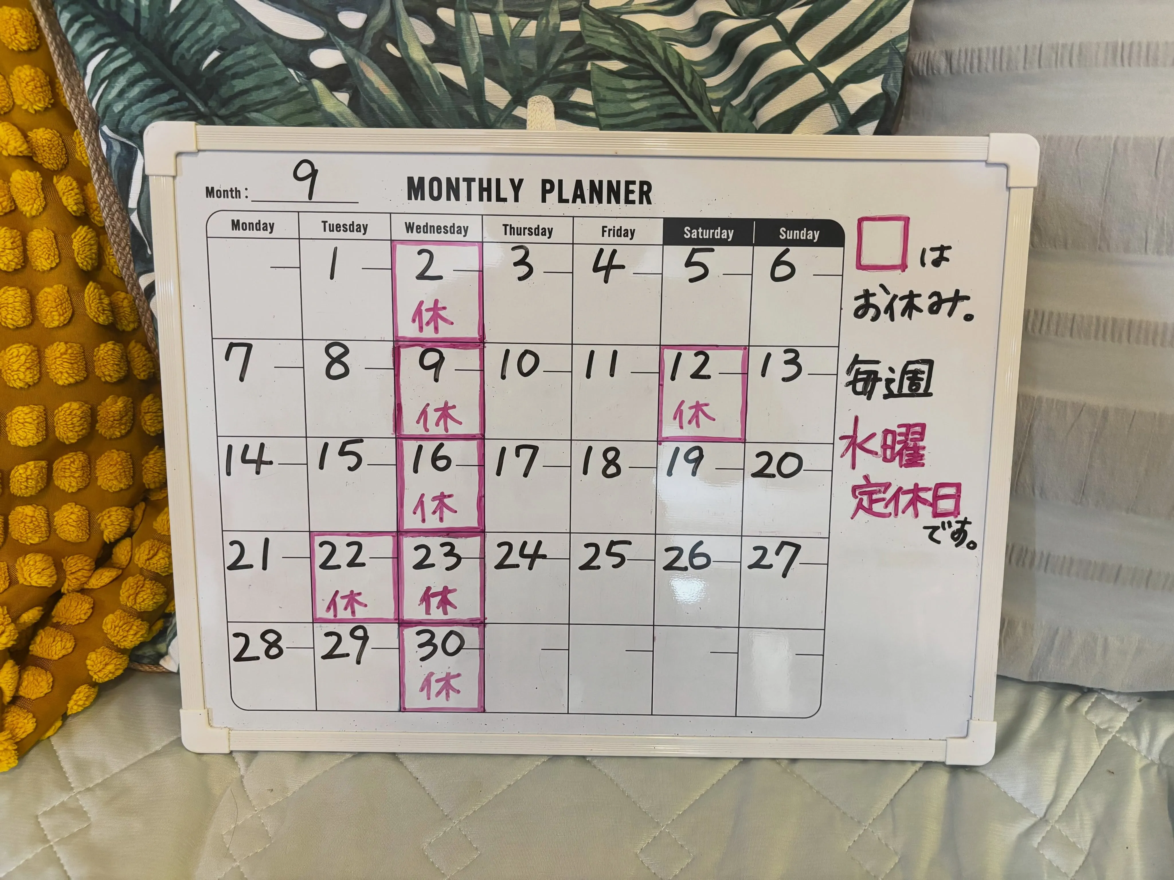 今月の予定です。
